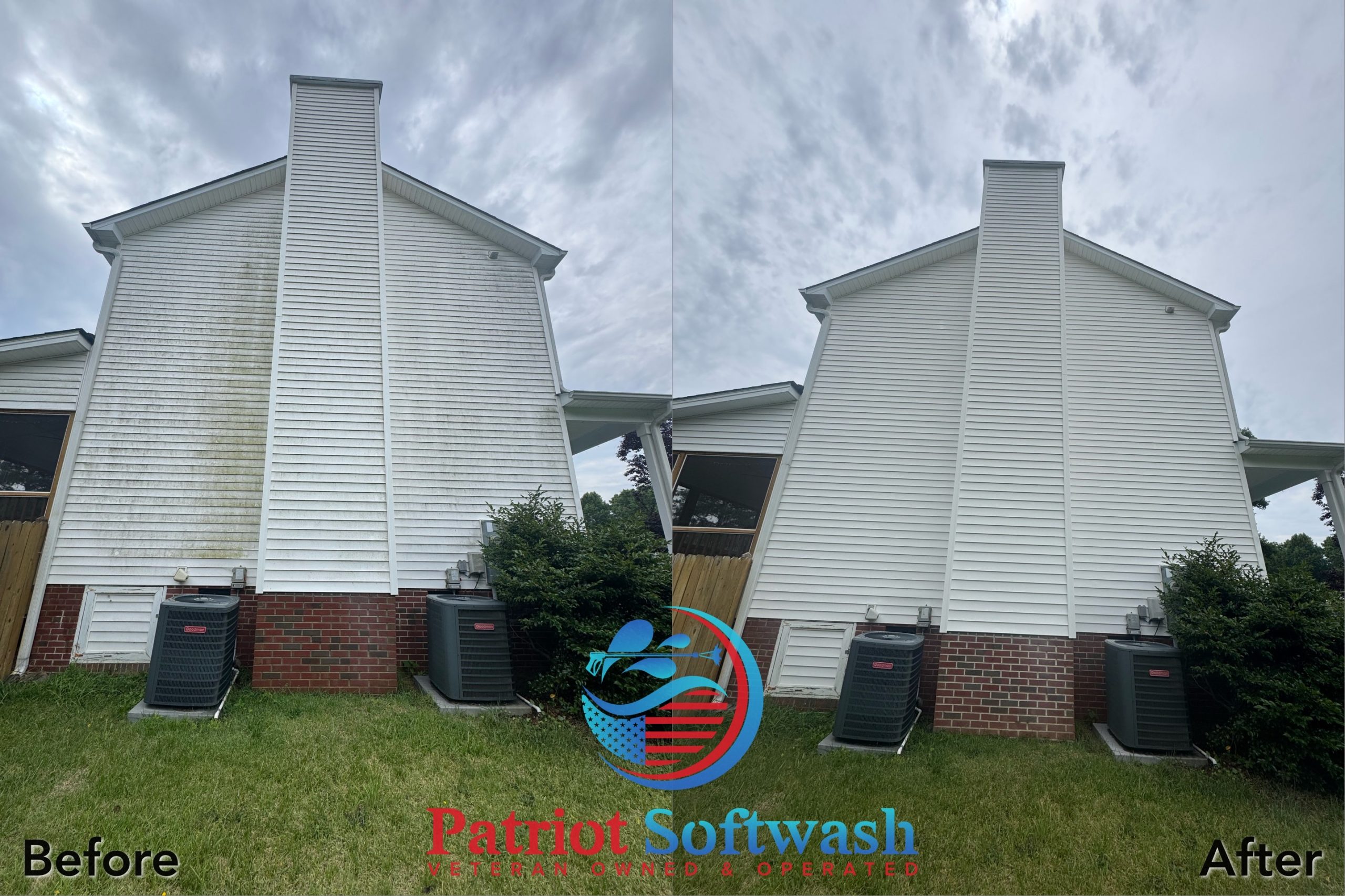 Raleigh home exterior before and after cleaning by Patriot Softwash